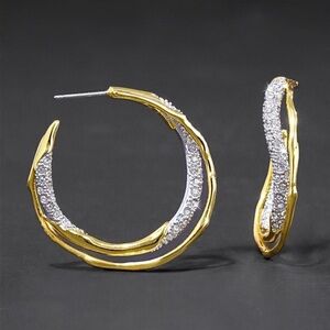 Alexis Bittar Solanales Gold Crystal Twist Hoop Earrings